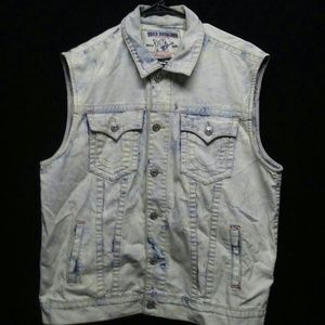 TRUE RELIGION Mens XXXL 'TRUCKER VEST' Storm Crash